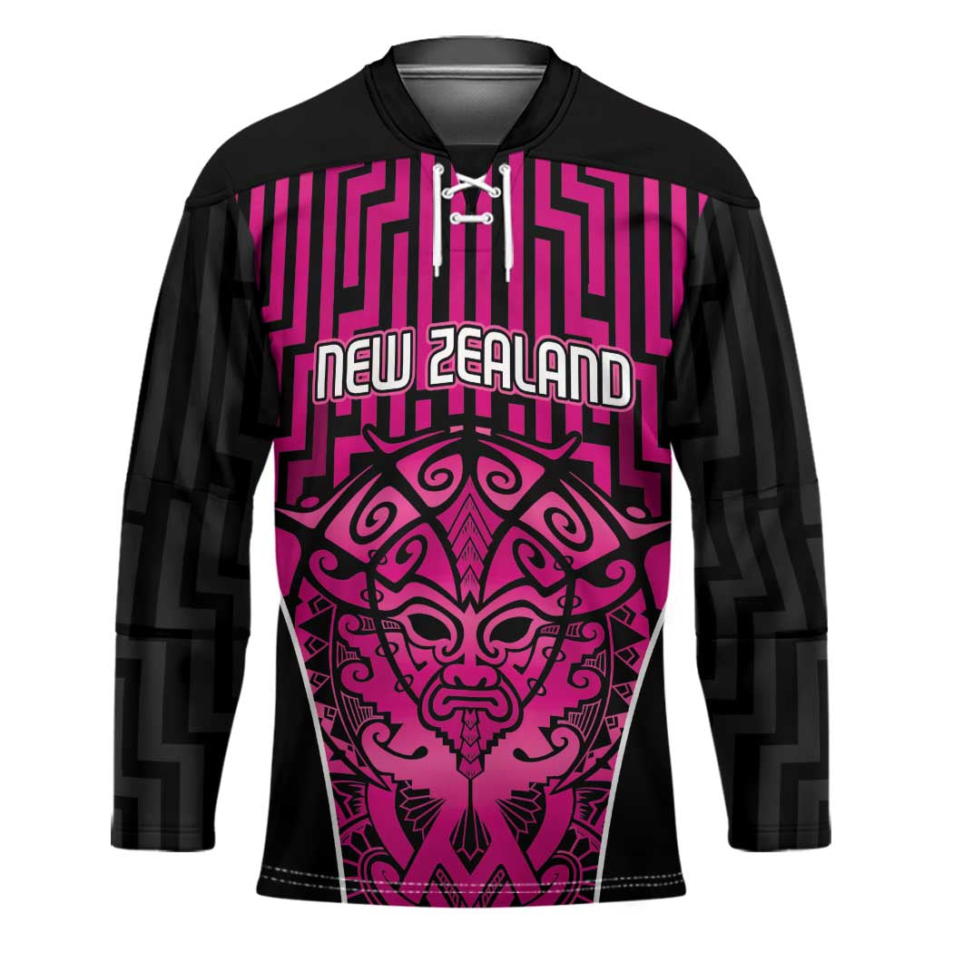Custom Basketball New Zealand Hockey Jersey Pink Maori Ta Moko Indigenous - Aussie Hoodie