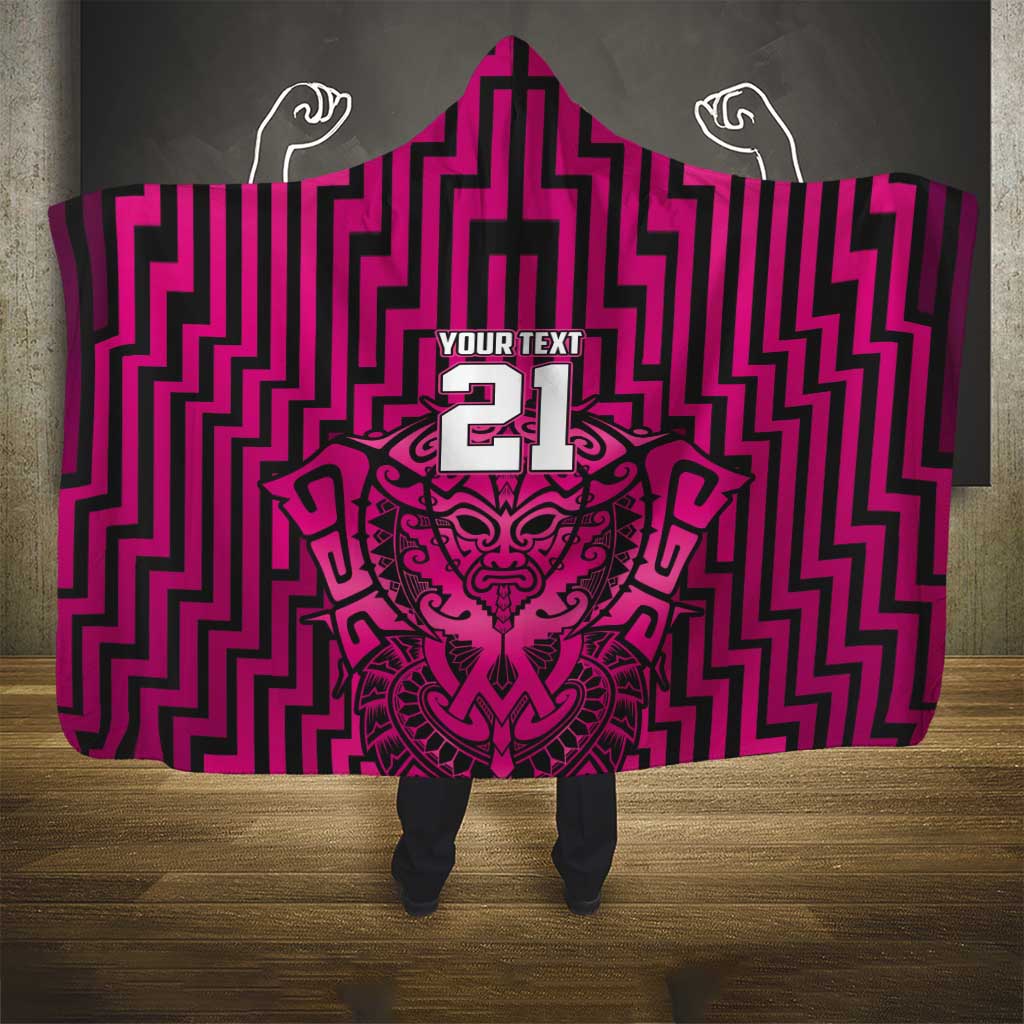 Custom Basketball New Zealand Hooded Blanket Pink Maori Ta Moko Indigenous - Aussie Hoodie
