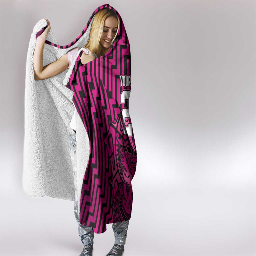 Custom Basketball New Zealand Hooded Blanket Pink Maori Ta Moko Indigenous - Aussie Hoodie