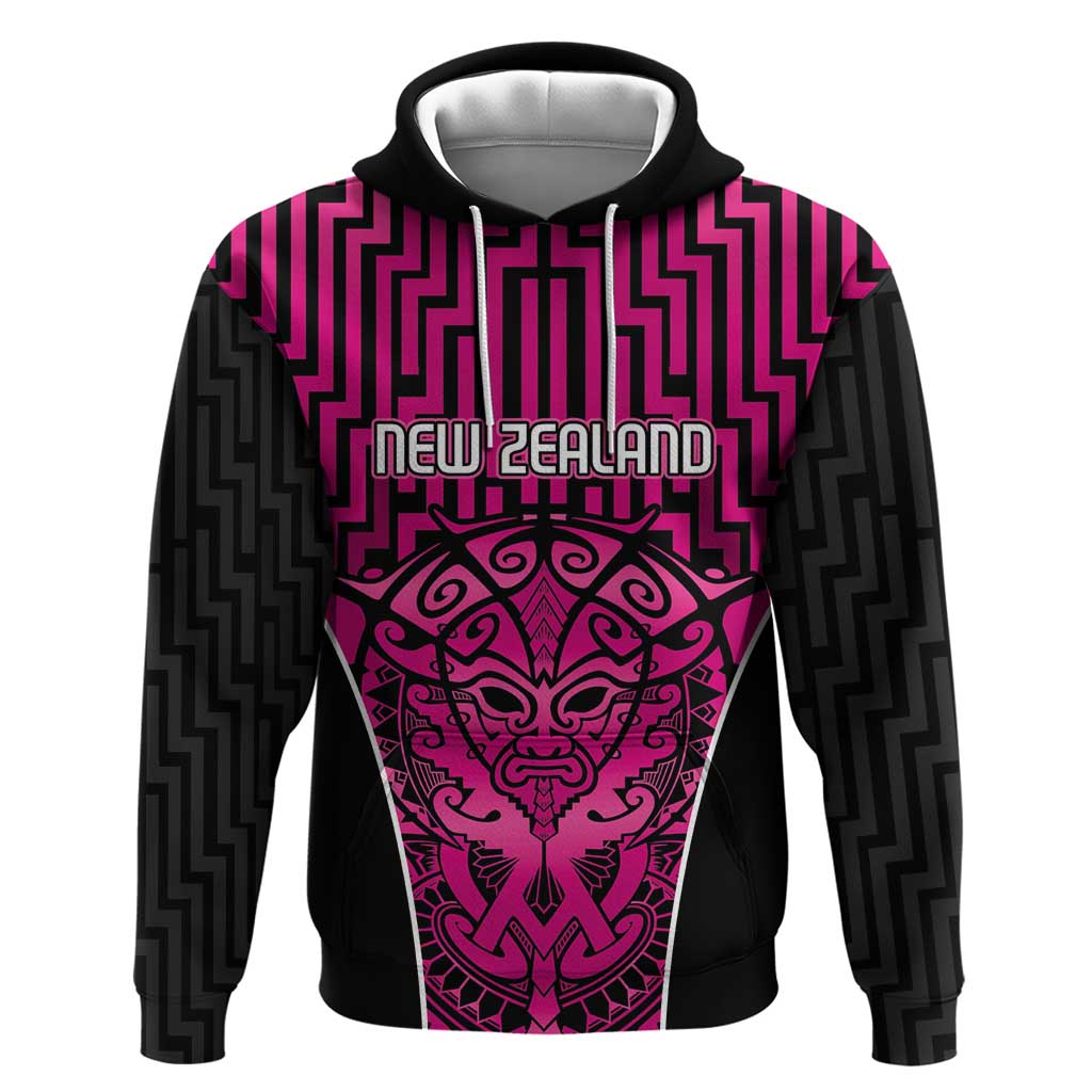 Custom Basketball New Zealand Hoodie Pink Maori Ta Moko Indigenous - Aussie Hoodie