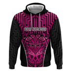 Custom Basketball New Zealand Hoodie Pink Maori Ta Moko Indigenous - Aussie Hoodie
