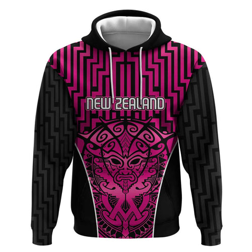 Custom Basketball New Zealand Hoodie Pink Maori Ta Moko Indigenous - Aussie Hoodie