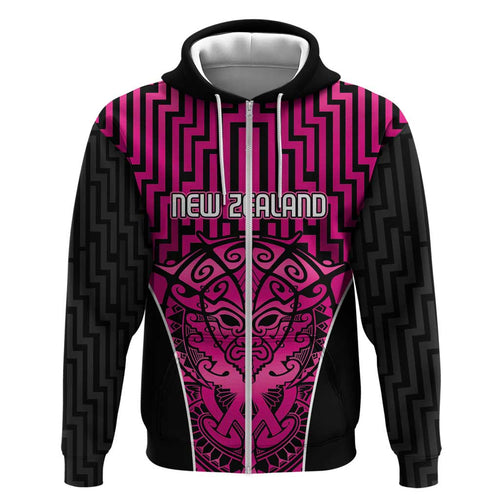 Custom Basketball New Zealand Hoodie Pink Maori Ta Moko Indigenous - Aussie Hoodie