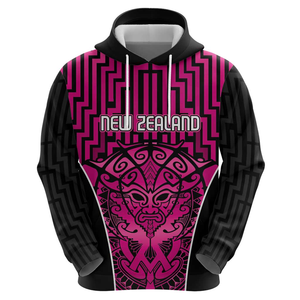 Custom Basketball New Zealand Hoodie Pink Maori Ta Moko Indigenous - Aussie Hoodie