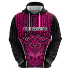 Custom Basketball New Zealand Hoodie Pink Maori Ta Moko Indigenous - Aussie Hoodie
