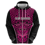 Custom Basketball New Zealand Hoodie Pink Maori Ta Moko Indigenous - Aussie Hoodie