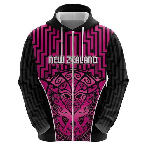 Custom Basketball New Zealand Hoodie Pink Maori Ta Moko Indigenous - Aussie Hoodie