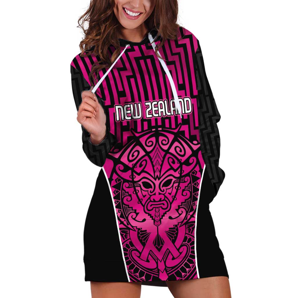 Custom Basketball New Zealand Hoodie Dress Pink Maori Ta Moko Indigenous - Aussie Hoodie