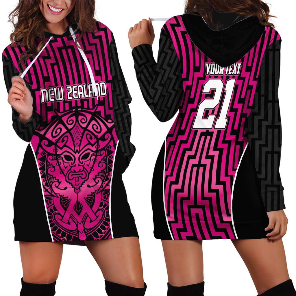Custom Basketball New Zealand Hoodie Dress Pink Maori Ta Moko Indigenous - Aussie Hoodie