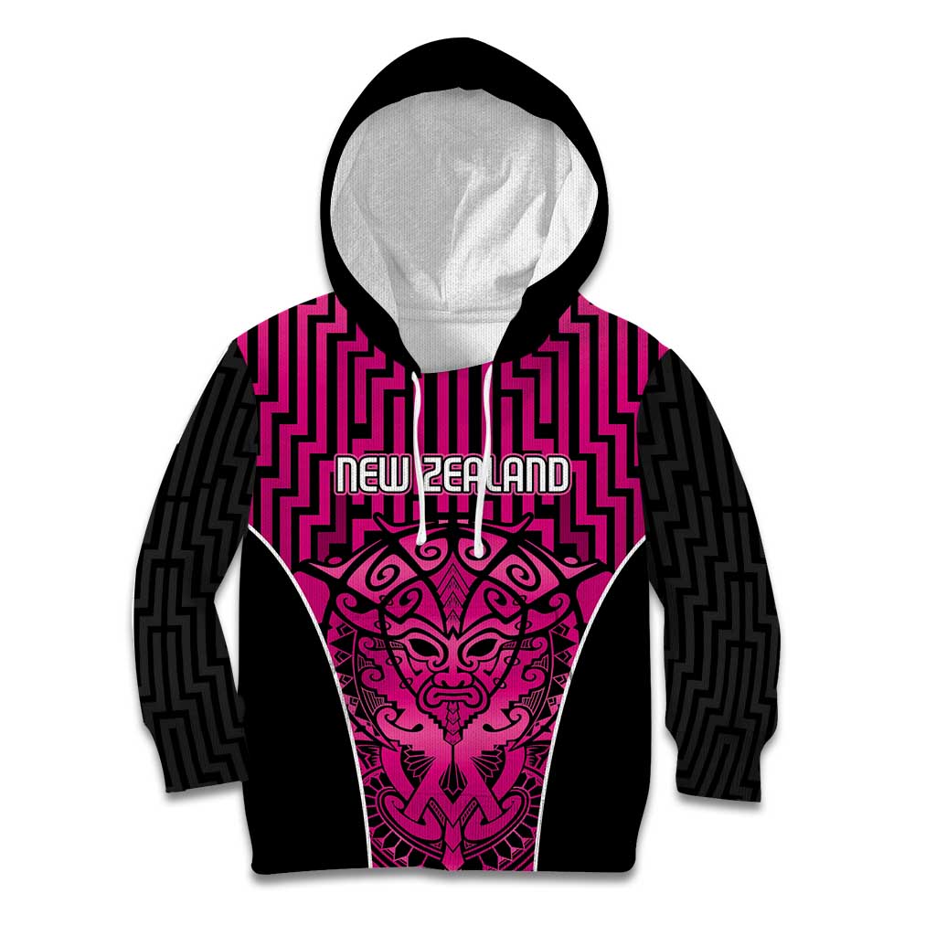 Custom Basketball New Zealand Kid Hoodie Pink Maori Ta Moko Indigenous - Aussie Hoodie