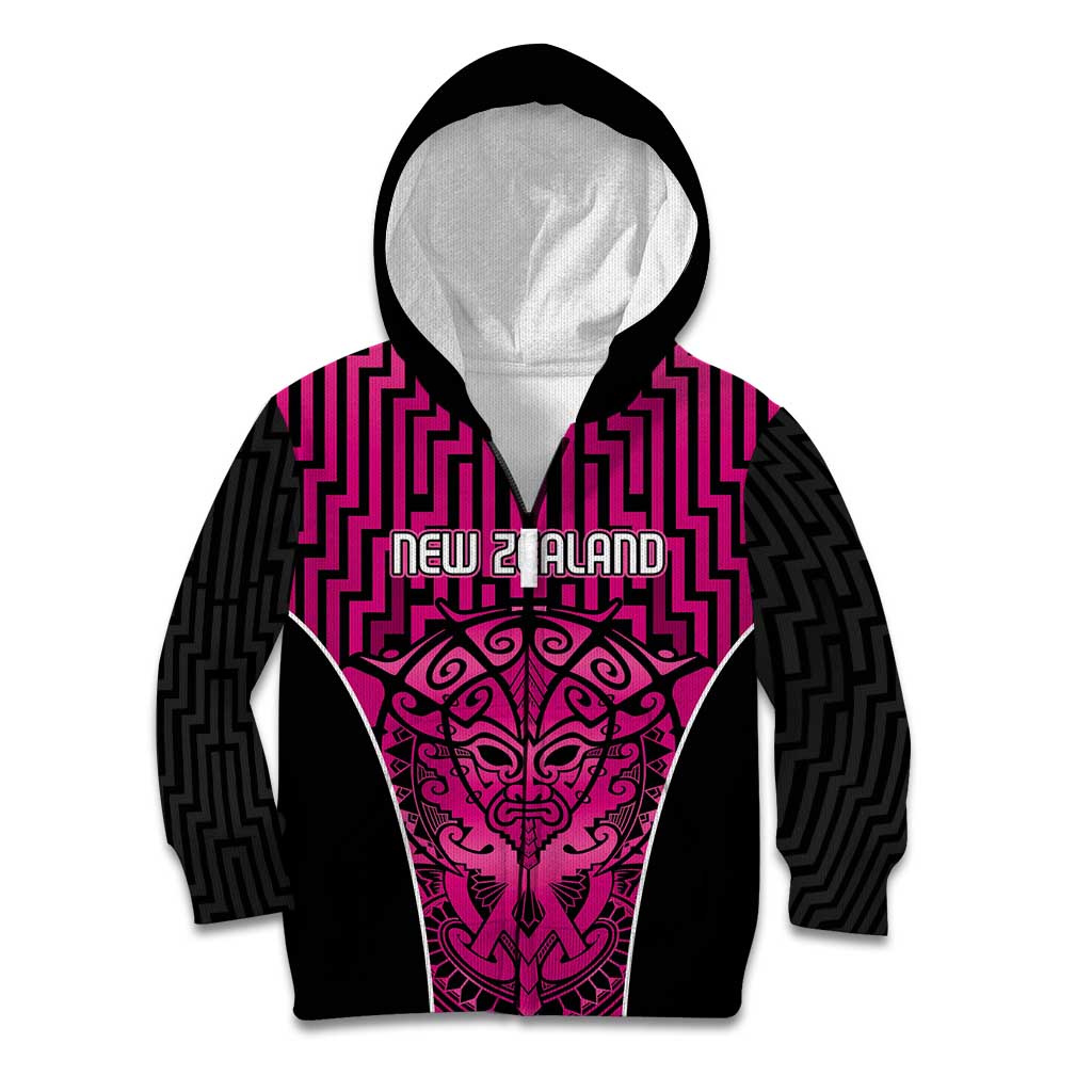 Custom Basketball New Zealand Kid Hoodie Pink Maori Ta Moko Indigenous - Aussie Hoodie