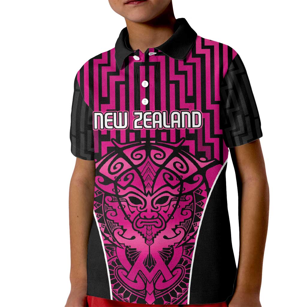 Custom Basketball New Zealand Kid Polo Shirt Pink Maori Ta Moko Indigenous - Aussie Hoodie