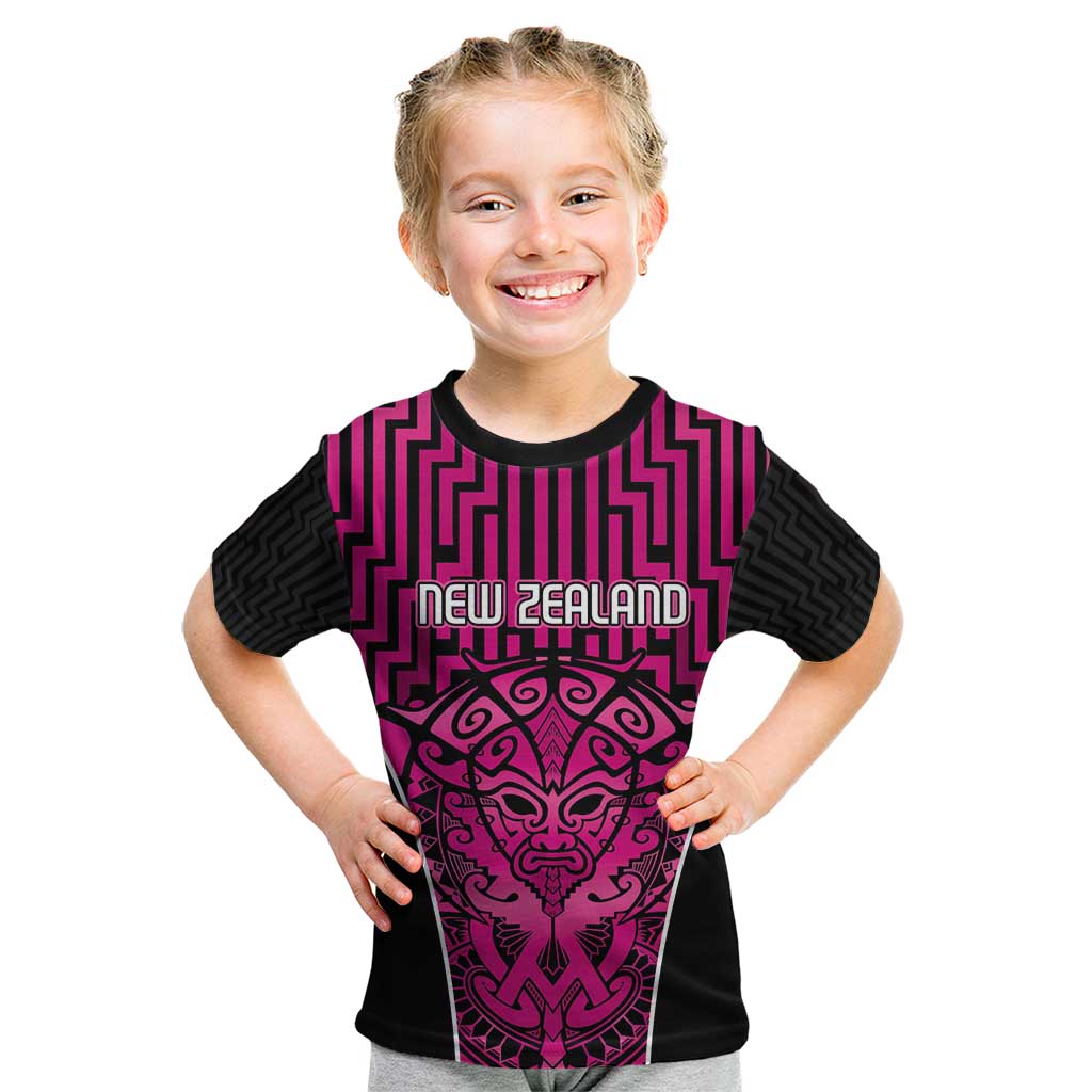 Custom Basketball New Zealand Kid T Shirt Pink Maori Ta Moko Indigenous - Aussie Hoodie