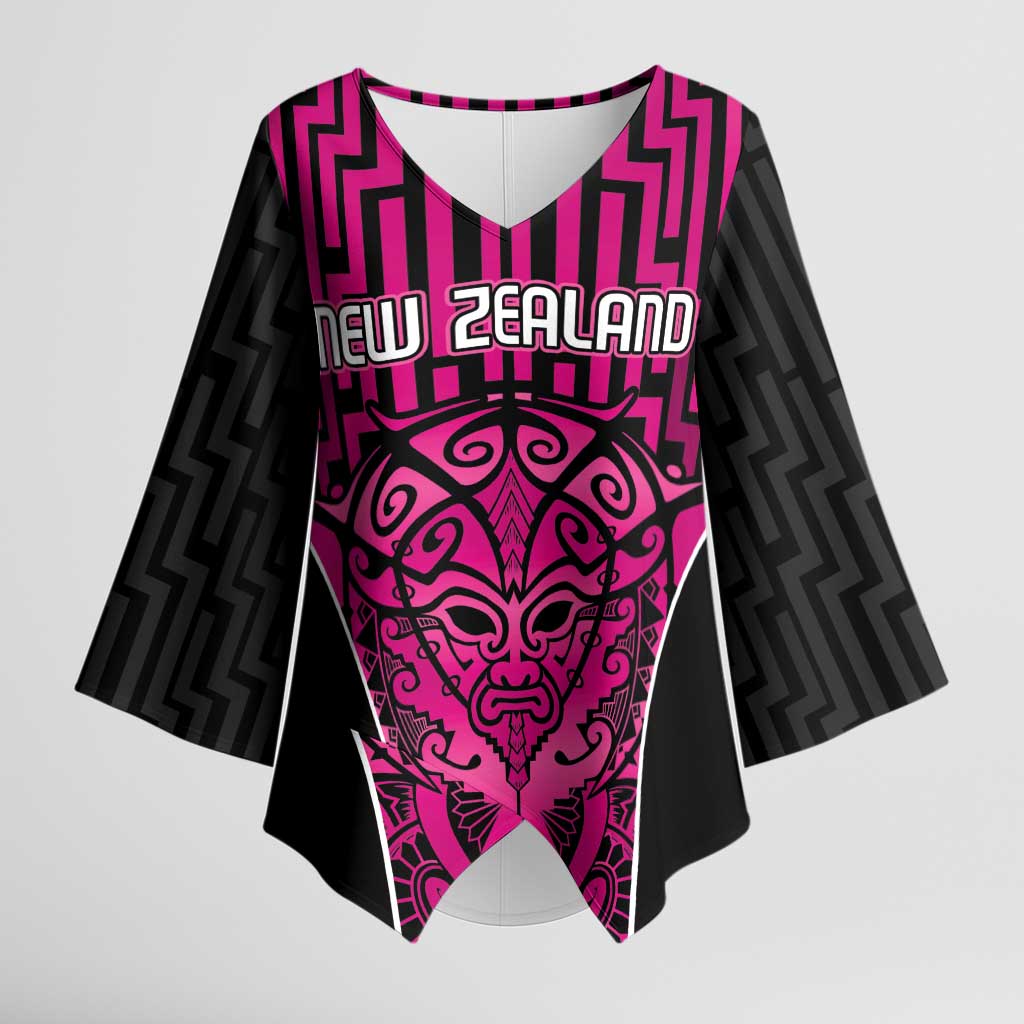 Custom Basketball New Zealand Kimono Sleeve Blouse Pink Maori Ta Moko Indigenous - Aussie Hoodie