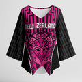 Custom Basketball New Zealand Kimono Sleeve Blouse Pink Maori Ta Moko Indigenous - Aussie Hoodie