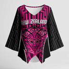 Custom Basketball New Zealand Kimono Sleeve Blouse Pink Maori Ta Moko Indigenous - Aussie Hoodie