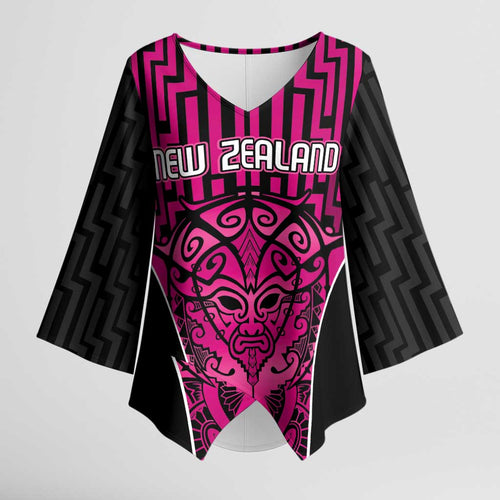 Custom Basketball New Zealand Kimono Sleeve Blouse Pink Maori Ta Moko Indigenous - Aussie Hoodie