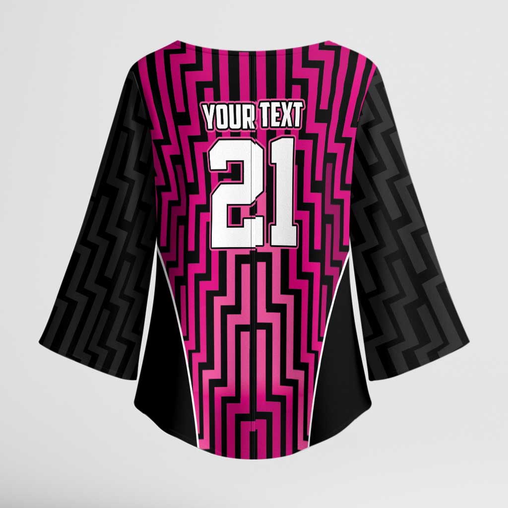 Custom Basketball New Zealand Kimono Sleeve Blouse Pink Maori Ta Moko Indigenous - Aussie Hoodie