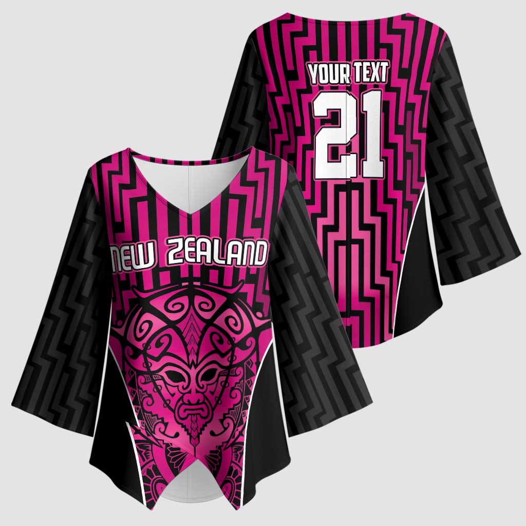 Custom Basketball New Zealand Kimono Sleeve Blouse Pink Maori Ta Moko Indigenous - Aussie Hoodie