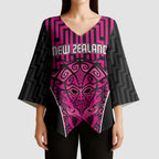 Custom Basketball New Zealand Kimono Sleeve Blouse Pink Maori Ta Moko Indigenous - Aussie Hoodie