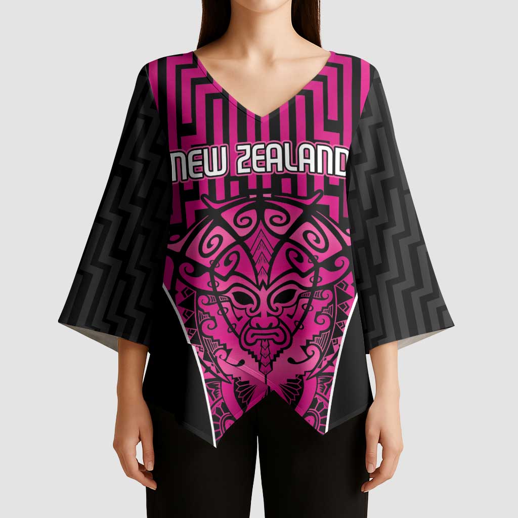 Custom Basketball New Zealand Kimono Sleeve Blouse Pink Maori Ta Moko Indigenous - Aussie Hoodie