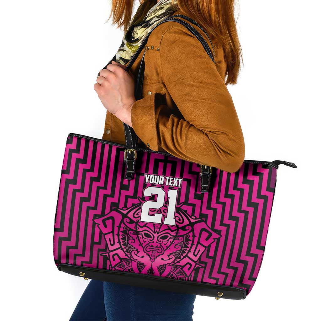 Custom Basketball New Zealand Leather Tote Bag Pink Maori Ta Moko Indigenous - Aussie Hoodie