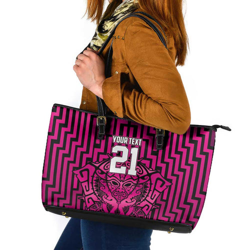Custom Basketball New Zealand Leather Tote Bag Pink Maori Ta Moko Indigenous - Aussie Hoodie