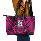Custom Basketball New Zealand Leather Tote Bag Pink Maori Ta Moko Indigenous - Aussie Hoodie
