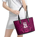 Custom Basketball New Zealand Leather Tote Bag Pink Maori Ta Moko Indigenous - Aussie Hoodie