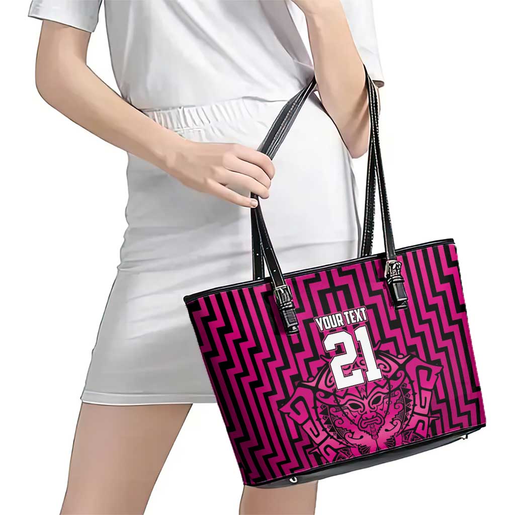 Custom Basketball New Zealand Leather Tote Bag Pink Maori Ta Moko Indigenous - Aussie Hoodie