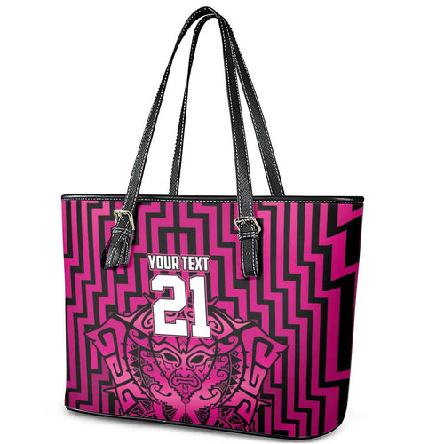 Custom Basketball New Zealand Leather Tote Bag Pink Maori Ta Moko Indigenous - Aussie Hoodie