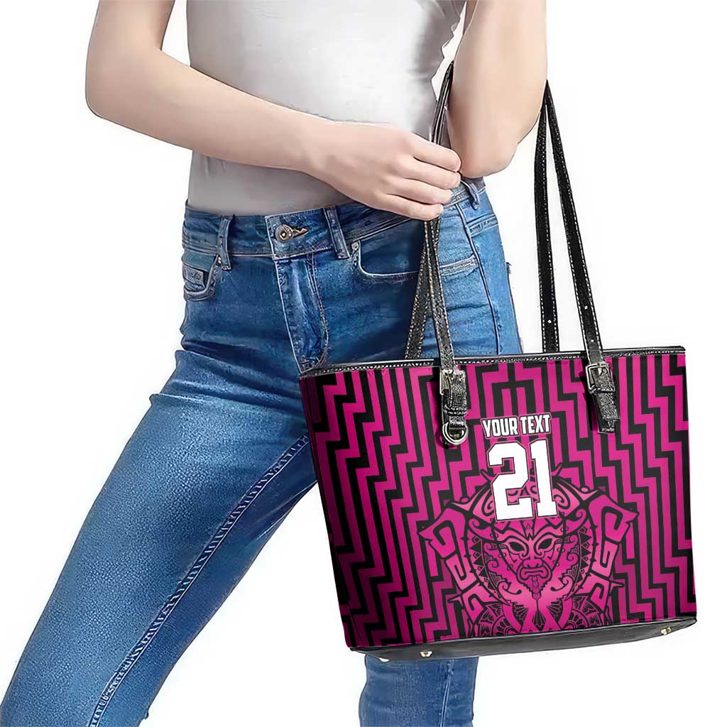 Custom Basketball New Zealand Leather Tote Bag Pink Maori Ta Moko Indigenous - Aussie Hoodie