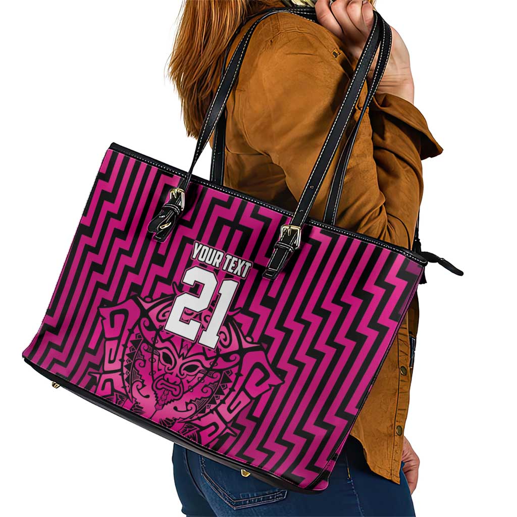 Custom Basketball New Zealand Leather Tote Bag Pink Maori Ta Moko Indigenous - Aussie Hoodie