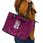 Custom Basketball New Zealand Leather Tote Bag Pink Maori Ta Moko Indigenous - Aussie Hoodie