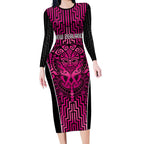 Custom Basketball New Zealand Long Sleeve Bodycon Dress Pink Maori Ta Moko Indigenous - Aussie Hoodie