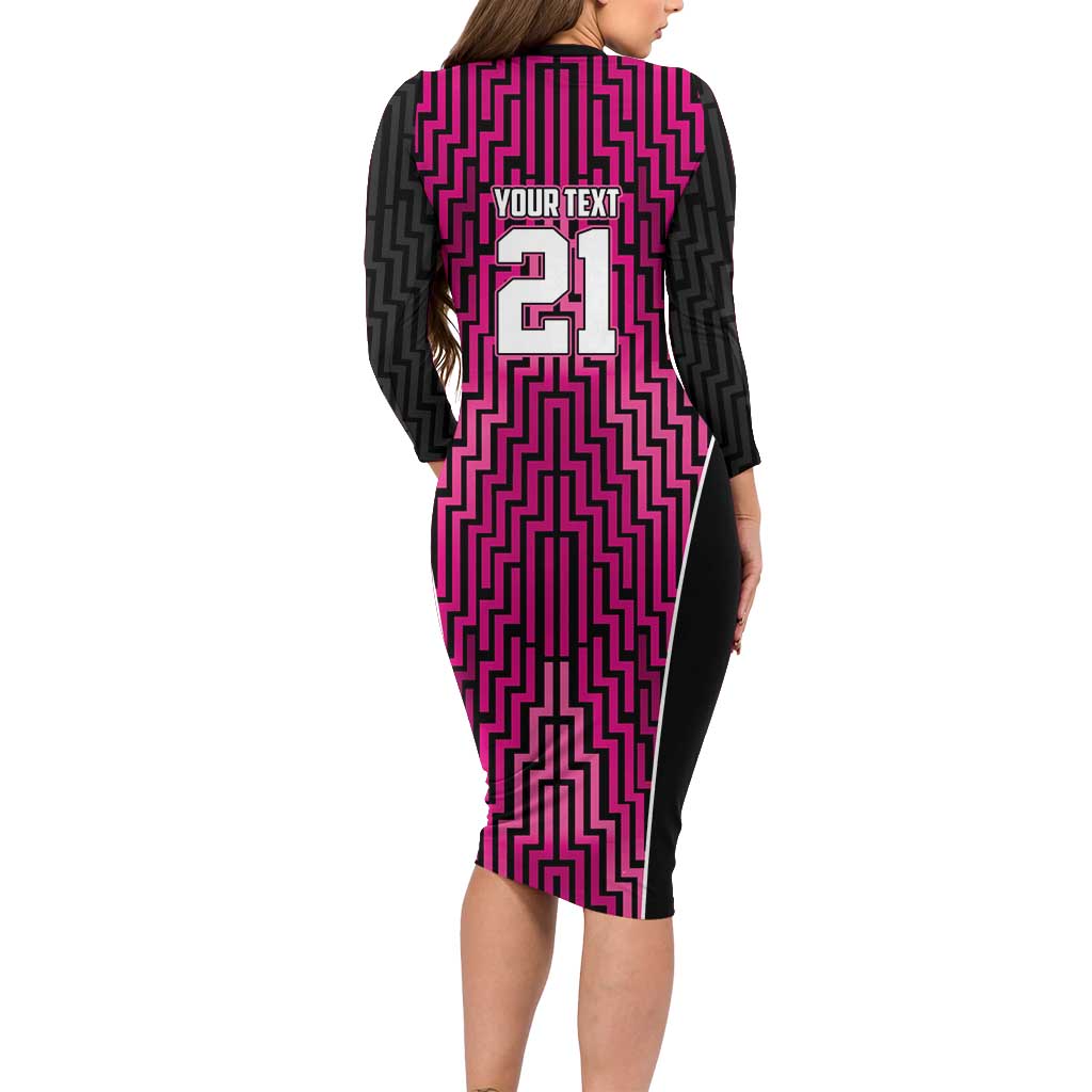 Custom Basketball New Zealand Long Sleeve Bodycon Dress Pink Maori Ta Moko Indigenous - Aussie Hoodie