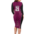 Custom Basketball New Zealand Long Sleeve Bodycon Dress Pink Maori Ta Moko Indigenous - Aussie Hoodie