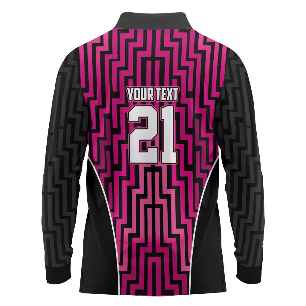 Custom Basketball New Zealand Long Sleeve Polo Shirt Pink Maori Ta Moko Indigenous - Aussie Hoodie