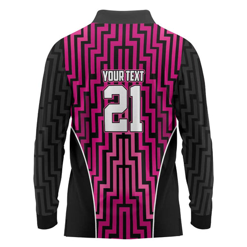 Custom Basketball New Zealand Long Sleeve Polo Shirt Pink Maori Ta Moko Indigenous - Aussie Hoodie