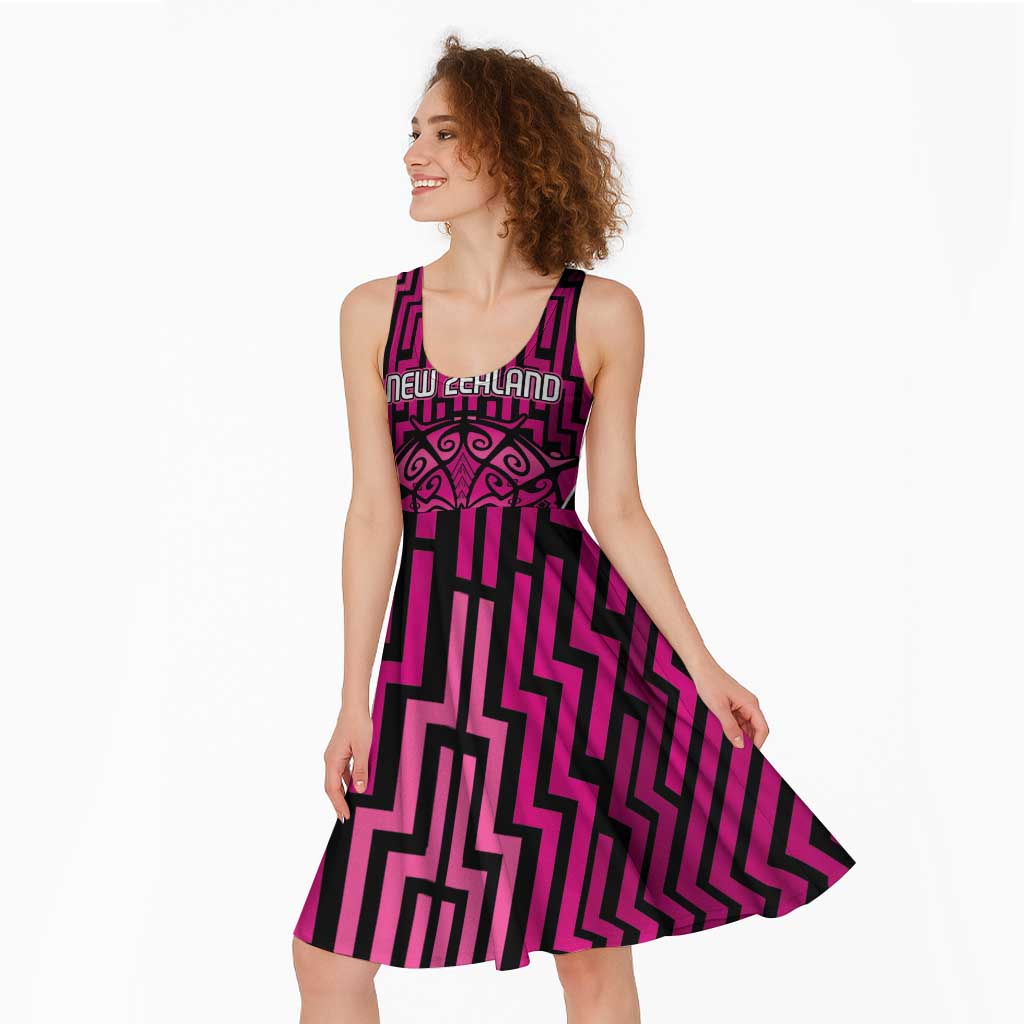 Custom Basketball New Zealand Midi Dress Pink Maori Ta Moko Indigenous - Aussie Hoodie