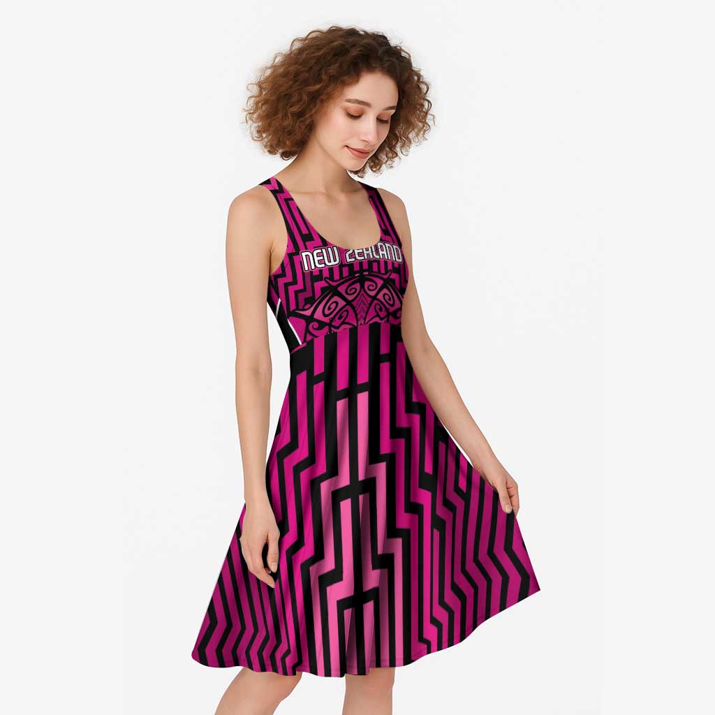 Custom Basketball New Zealand Midi Dress Pink Maori Ta Moko Indigenous - Aussie Hoodie