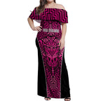 Custom Basketball New Zealand Off Shoulder Maxi Dress Pink Maori Ta Moko Indigenous - Aussie Hoodie