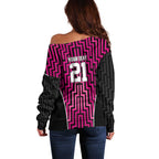 Custom Basketball New Zealand Off Shoulder Sweater Pink Maori Ta Moko Indigenous - Aussie Hoodie