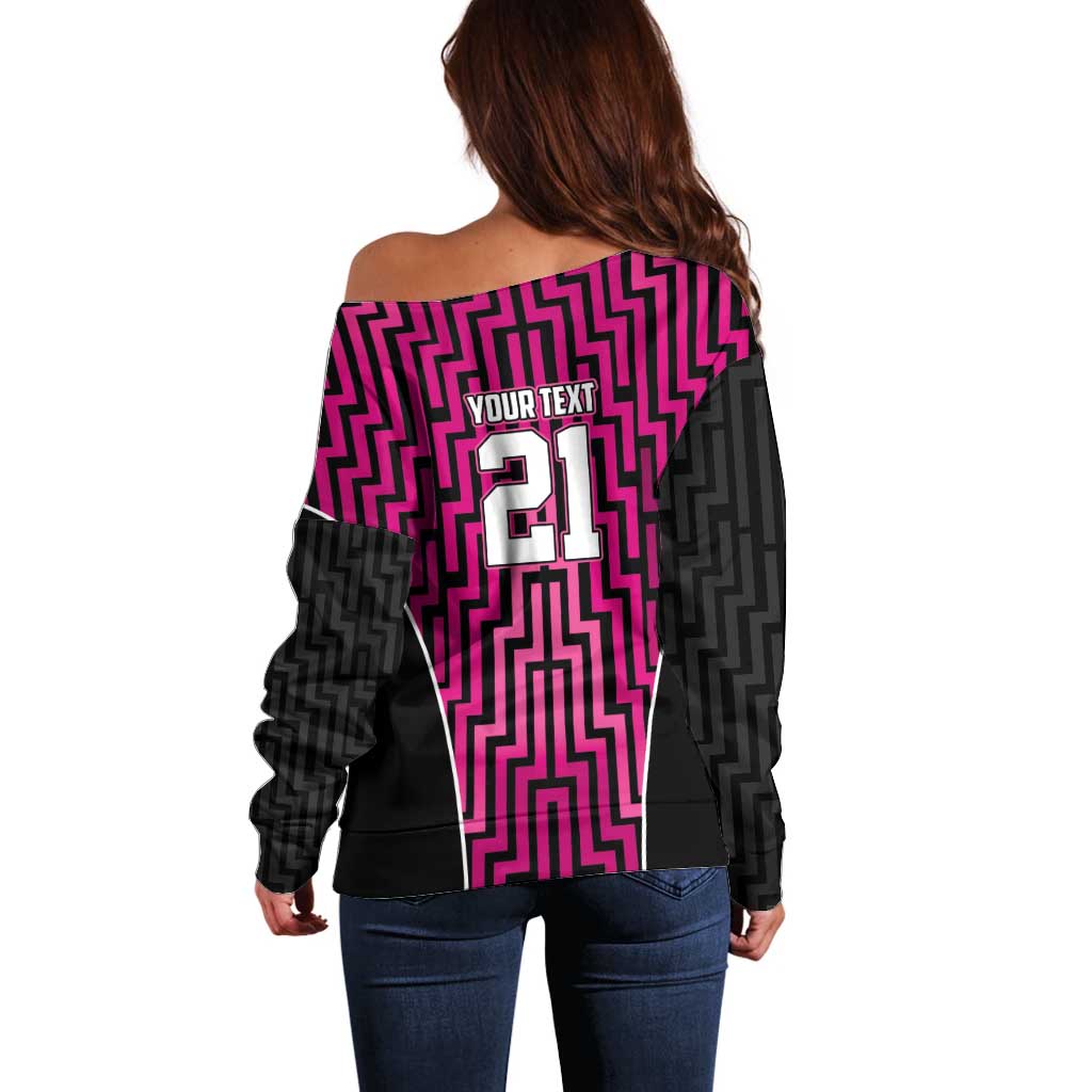Custom Basketball New Zealand Off Shoulder Sweater Pink Maori Ta Moko Indigenous - Aussie Hoodie