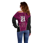 Custom Basketball New Zealand Off Shoulder Sweater Pink Maori Ta Moko Indigenous - Aussie Hoodie