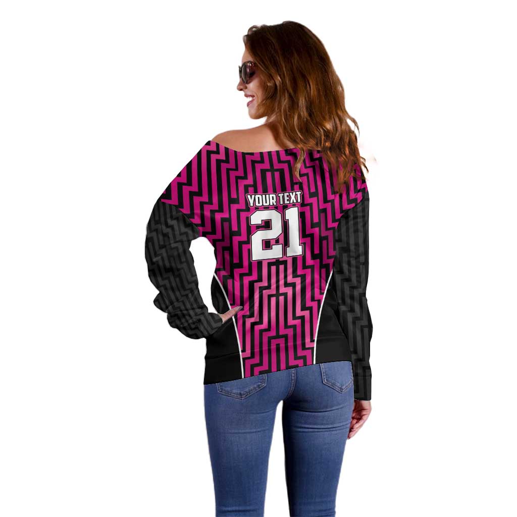 Custom Basketball New Zealand Off Shoulder Sweater Pink Maori Ta Moko Indigenous - Aussie Hoodie