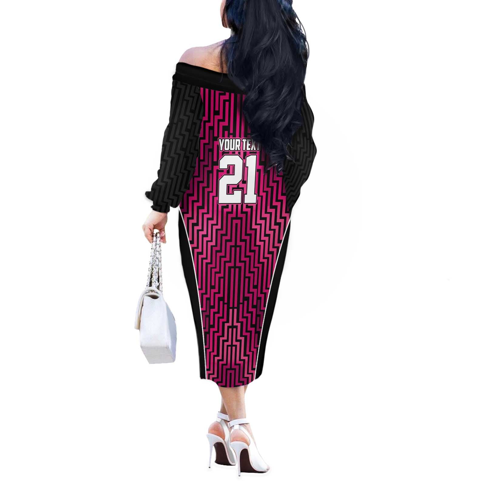 Custom Basketball New Zealand Off The Shoulder Long Sleeve Dress Pink Maori Ta Moko Indigenous - Aussie Hoodie
