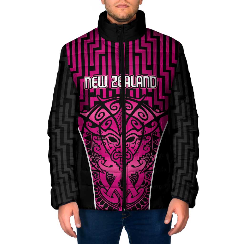 Custom Basketball New Zealand Padded Jacket Pink Maori Ta Moko Indigenous - Aussie Hoodie