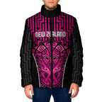 Custom Basketball New Zealand Padded Jacket Pink Maori Ta Moko Indigenous - Aussie Hoodie