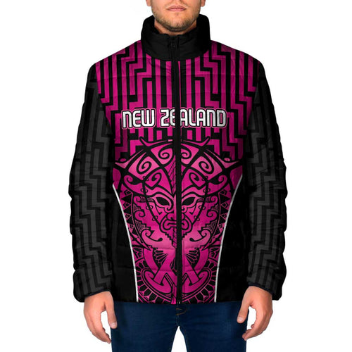 Custom Basketball New Zealand Padded Jacket Pink Maori Ta Moko Indigenous - Aussie Hoodie